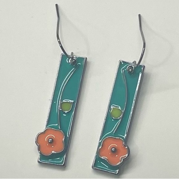 $2/$25 or 3/$35 NWOT Orange and blue flower enamel floral earrings - Picture 5 of 6